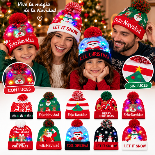 Navidad Brillante™: Gorros Navideños con Luces LED y Clásicos