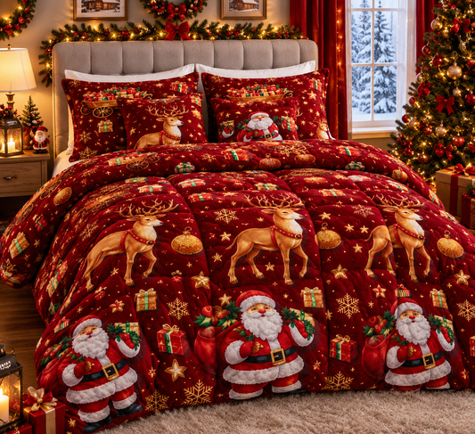 🎄 Navidad Mágica™ – Edredón Navideño Doble Faz de 5 Piezas